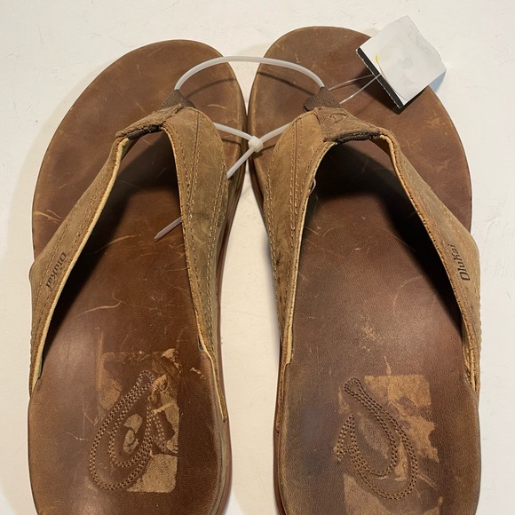 Sold OluKai Men’s Pikoi Leather Flip Flops Sandals Ray Brown Size 8 US $100 NEW - Picture 5 of 13